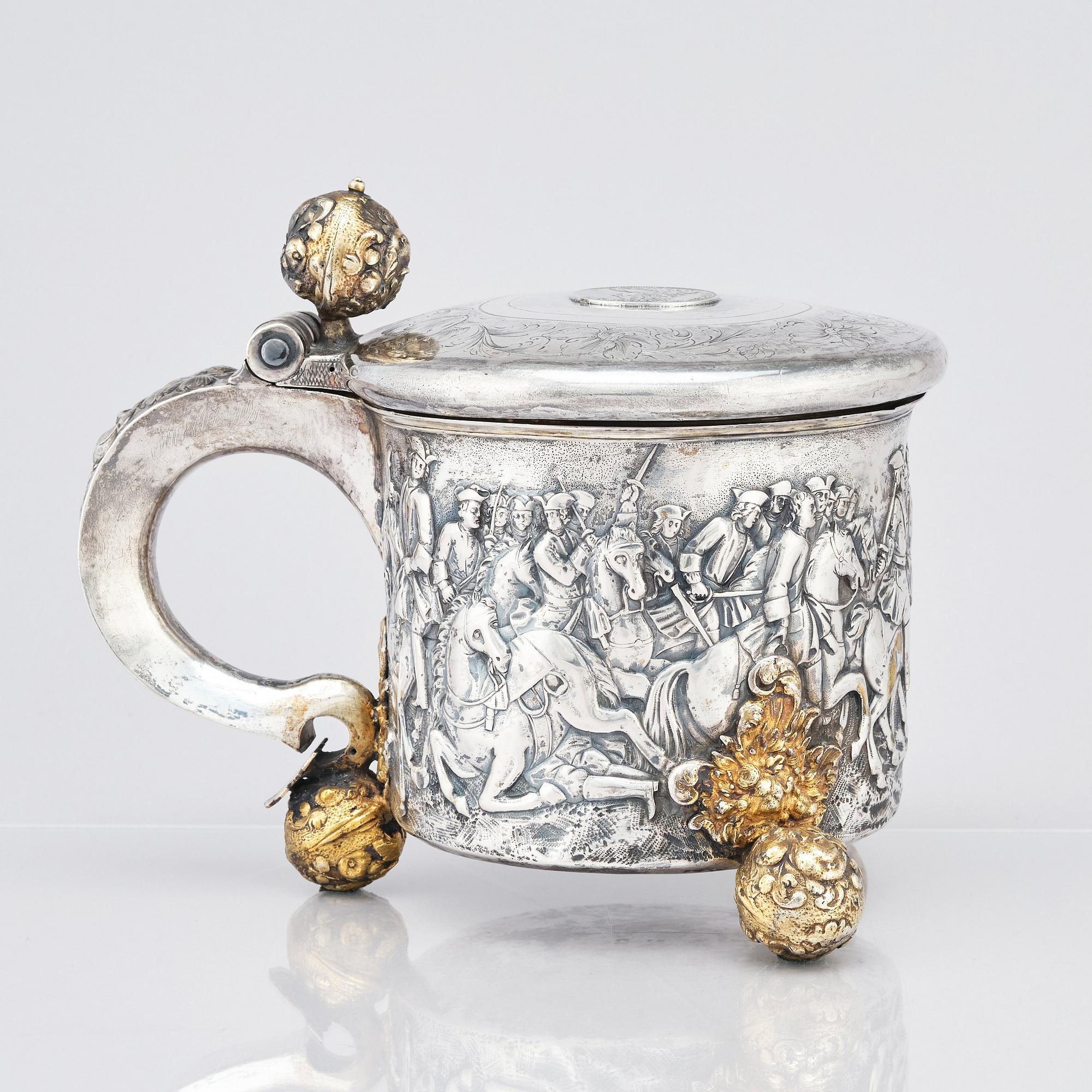 A Swedish 17th century parcel-gilt tankard, marks of Ferdinand Sehl the elder, Stockholm 1693.