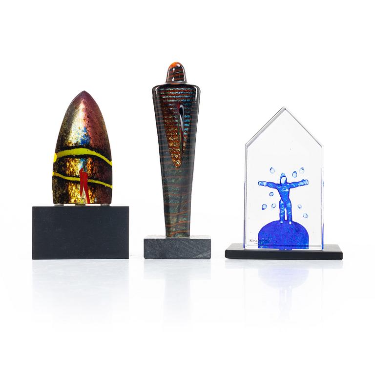 Bertil Vallien, Three glass objects, Kosta Boda.