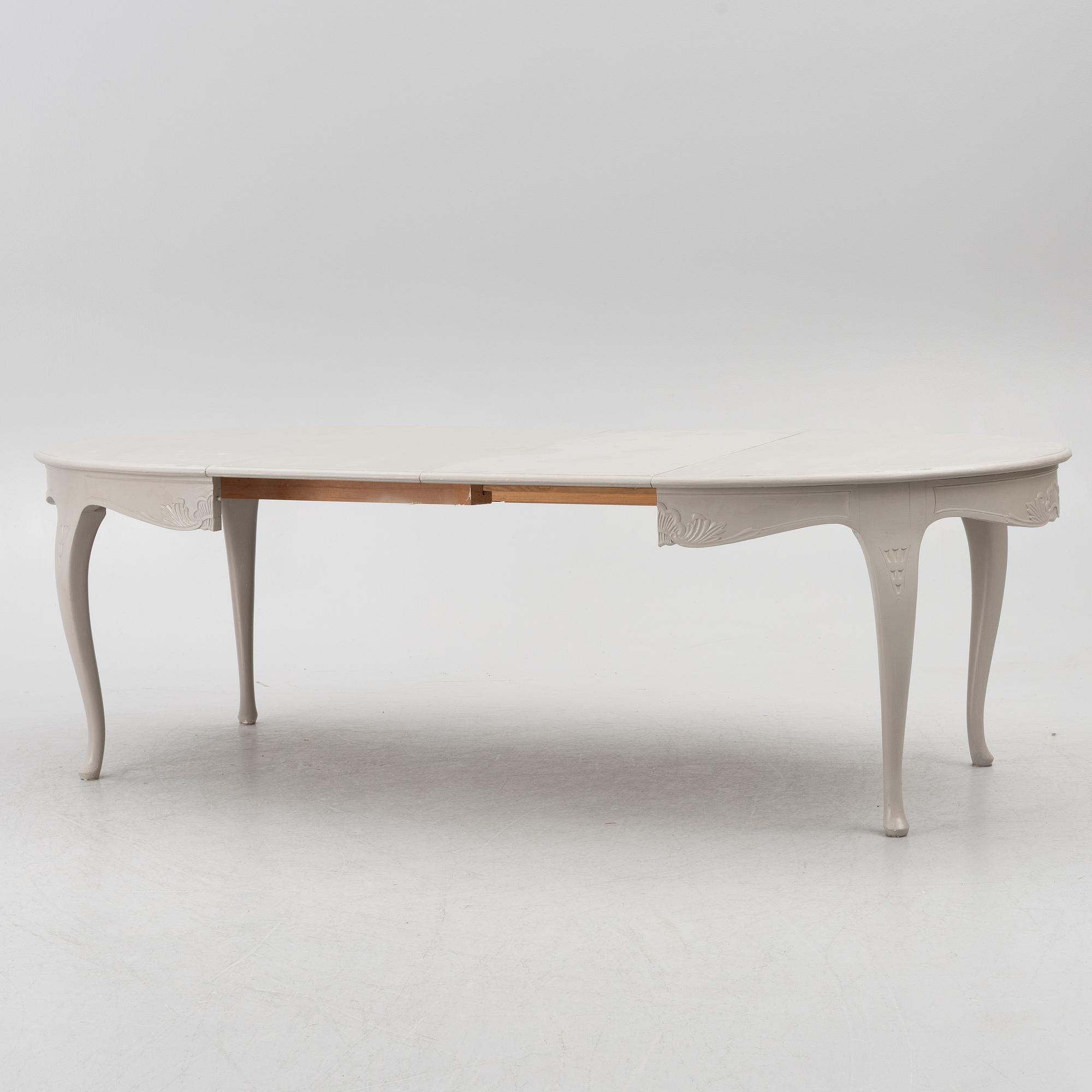 Dining table, 2 armchairs, 6 chairs, Rococo style, 20th century.