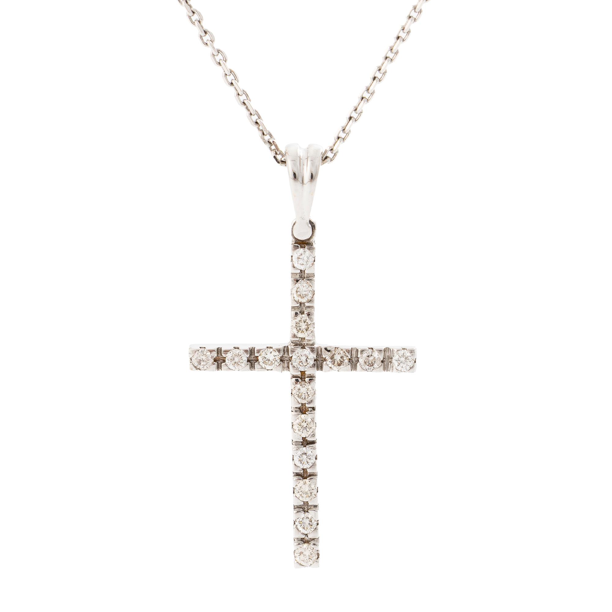Hänge i form av kors 14K vitguld med briljantslipade diamanter, med kedja i 14K vitguld.