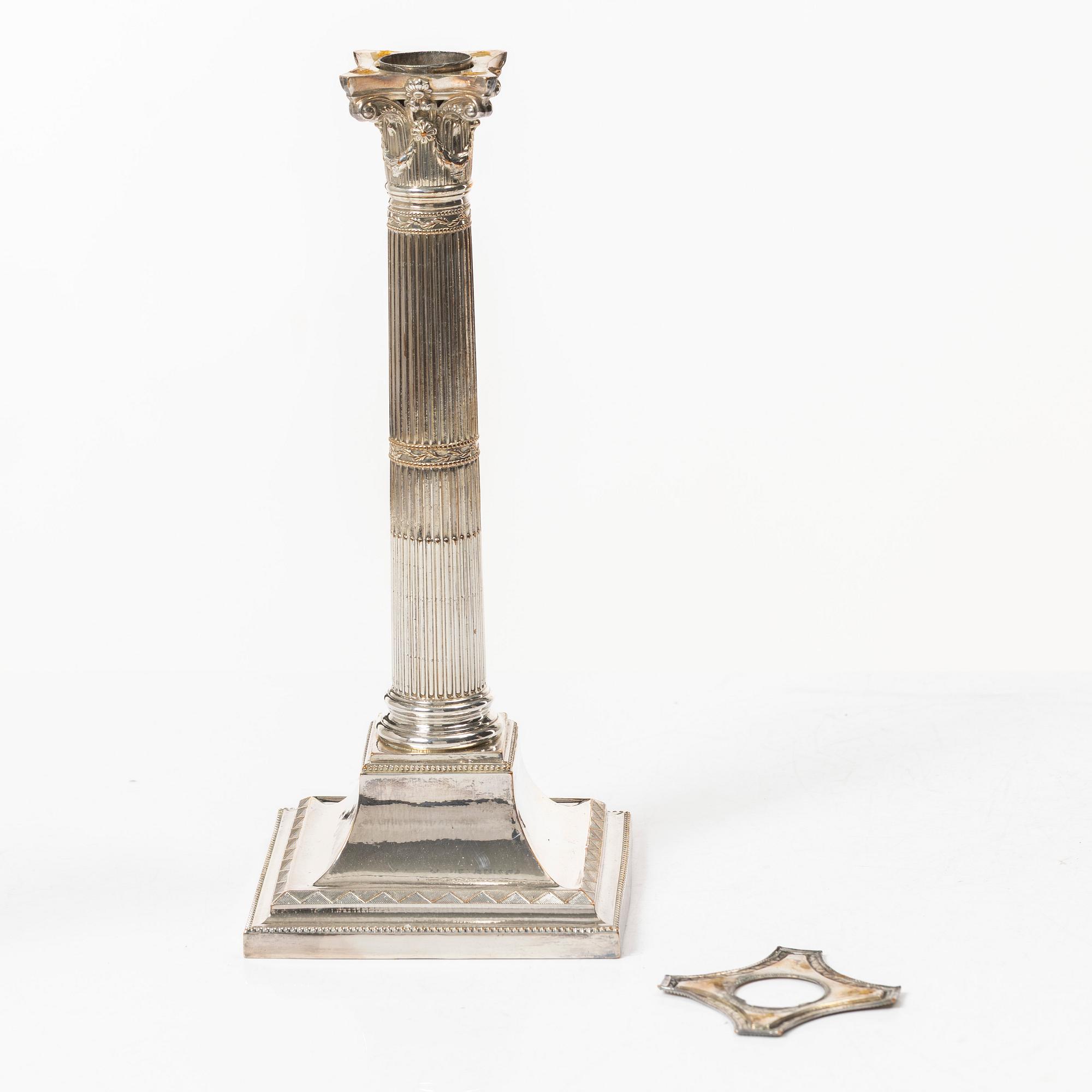 Four silver plated candlesticks, early 20th century.