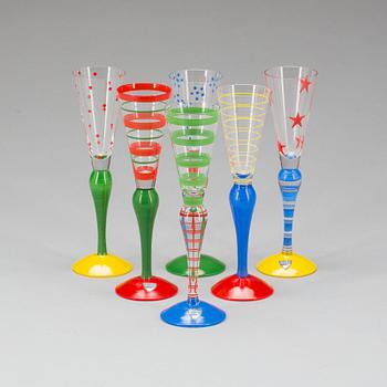 SNAPSGLAS, 6 st. Glas. "Clown", Anne Nilsson, Orrefors, signerade.