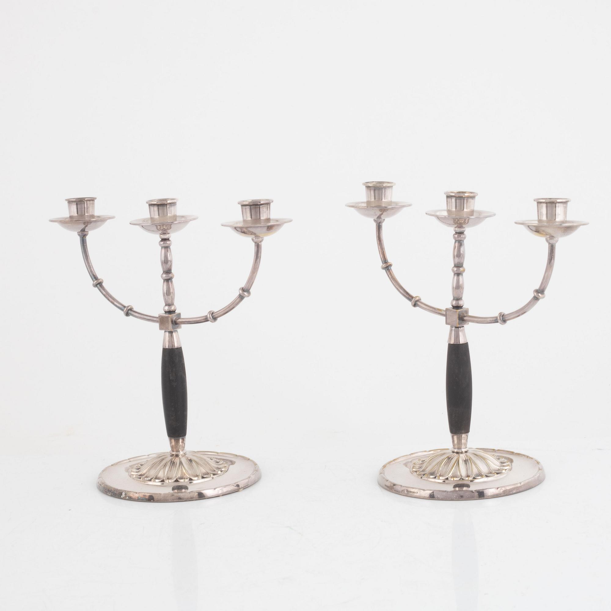 A pair of silver plated candelabras, mark of CG Hallberg, early 20th century.