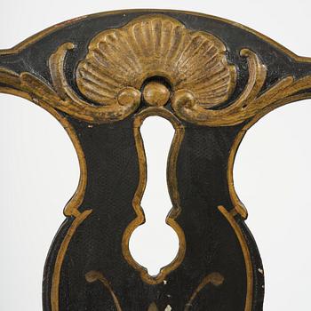 A pair of japanned Swedish rococo armchairs, Stockholm, later part 18th century.