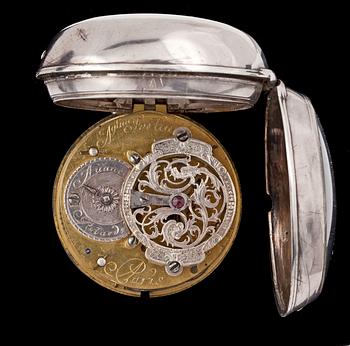 A silver verge pocket watch, France, mid 18th century.