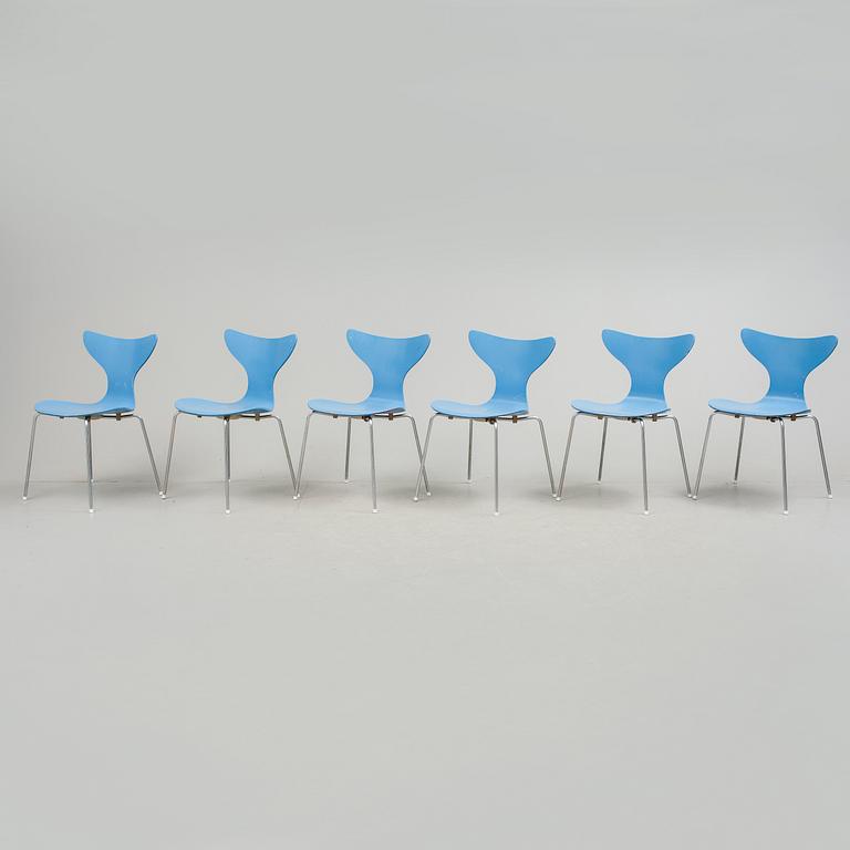 STOLAR, 6 stycken, "Liljan", Arne Jacobsen, 1970-tal.