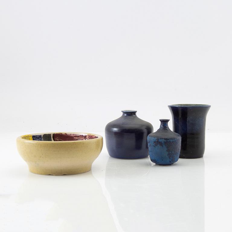 Gunnar Nylund, Vases 3 pcs and a bowl, Lomma 1970s and 80s.