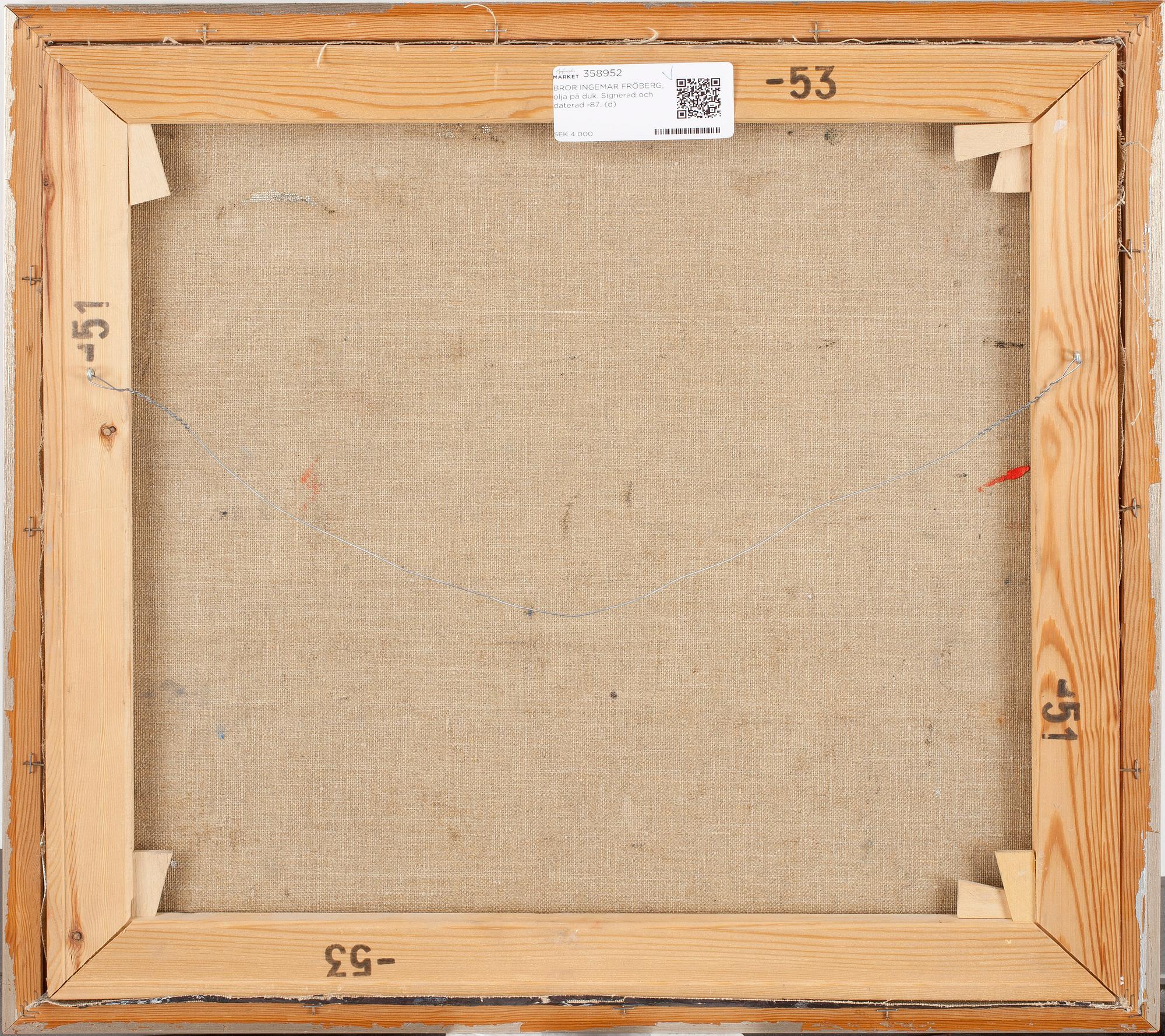 BROR INGEMAR FRÖBERG, olja på duk. Signerad och daterad -87.