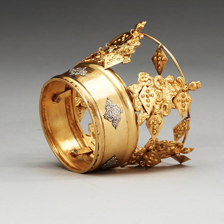 A Swedish 19th century silver-gilt wedding-crown, marks of Eric Söderholm, Härnösand 1841.