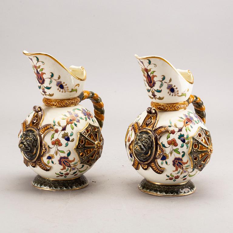 A pair of Rörstrand majolica jugs around 1900.