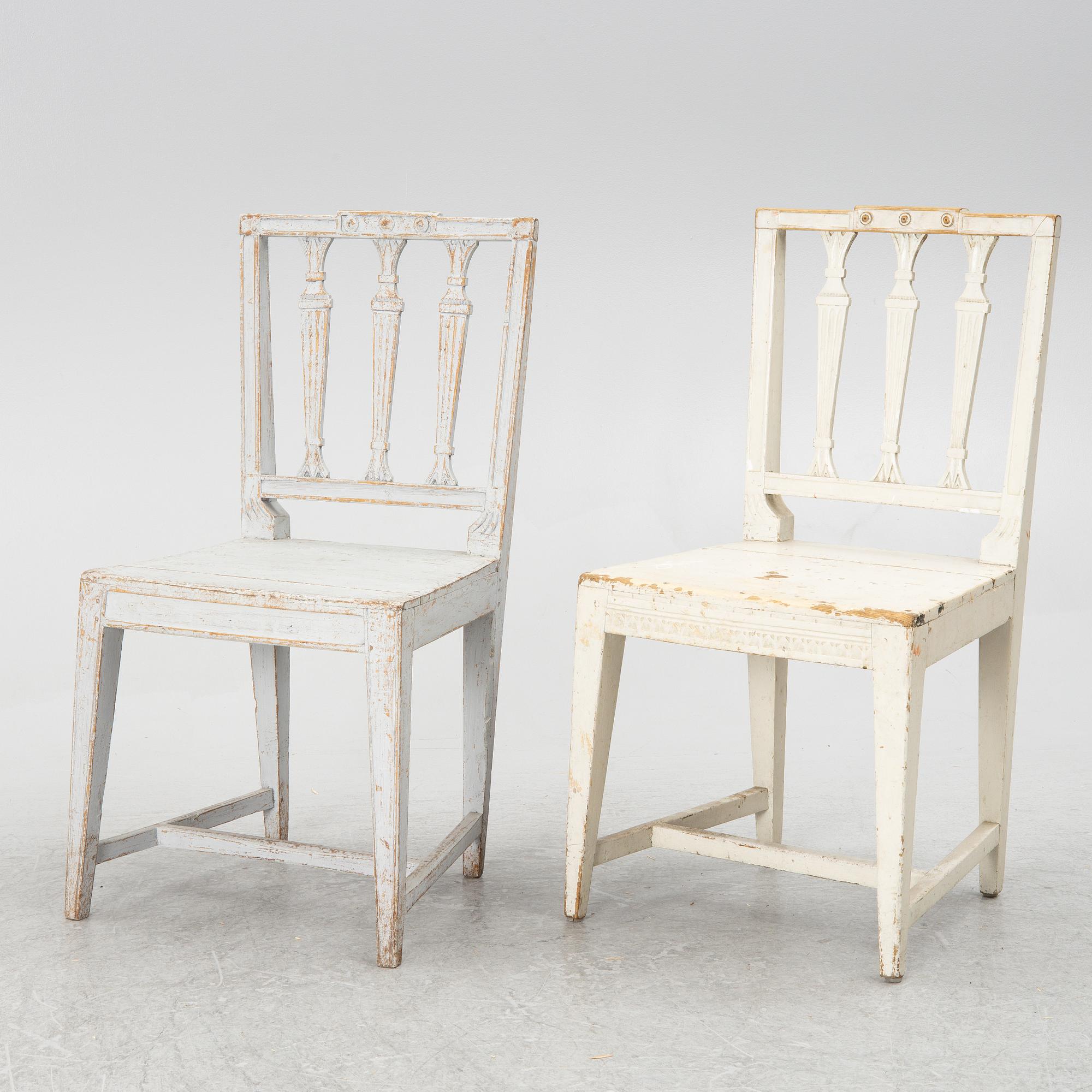 Two similar late Gustavian chairs, Sweden, around 1800.