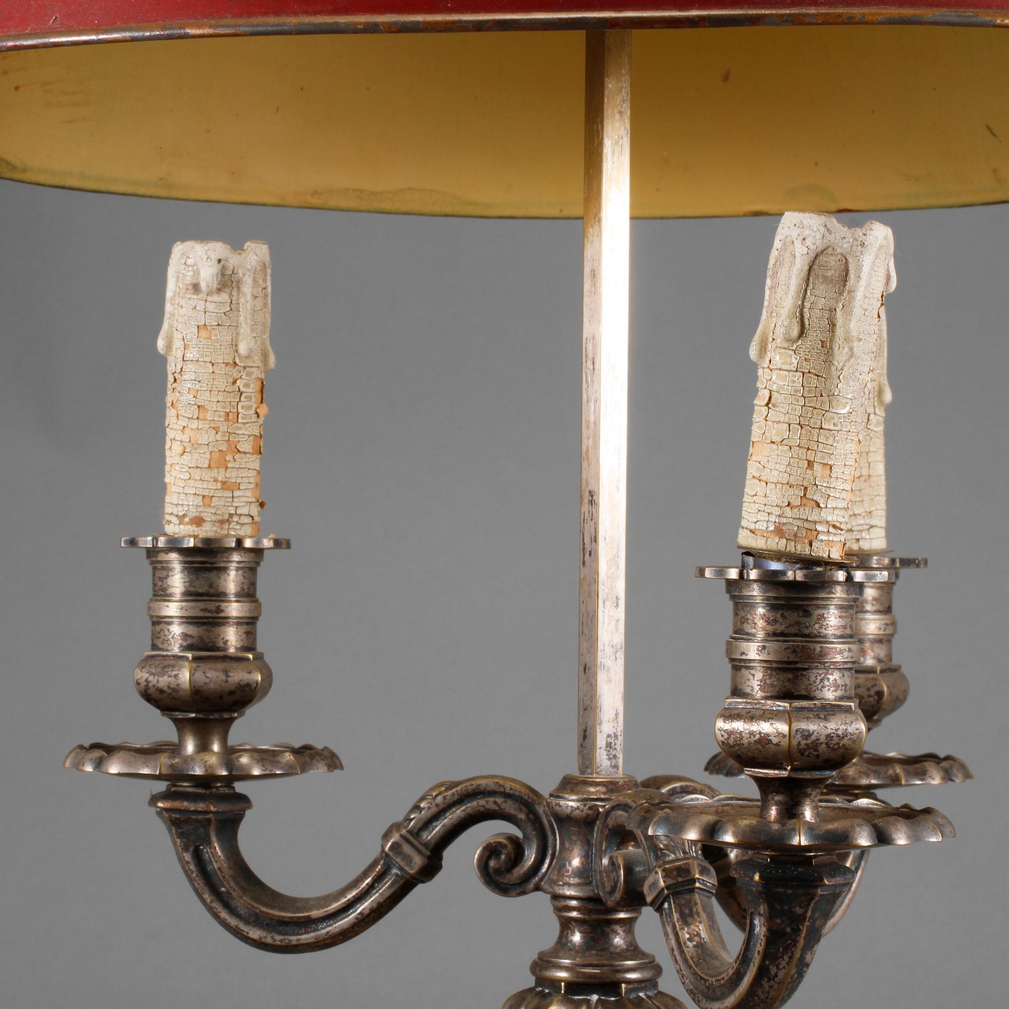 BORDSLAMPA, nysilver, sk. bouillottelampa, 1900-talets första hälft.