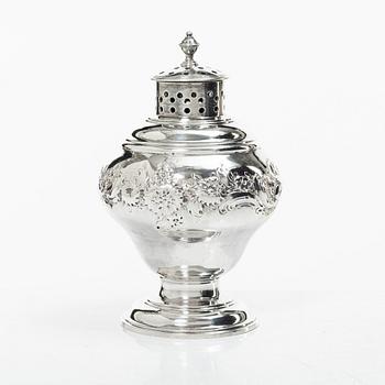 An English silver sugar caster, London 1751, probably Samuel Taylor.