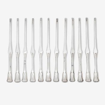 Twelve silver lobster forks, 20th century.