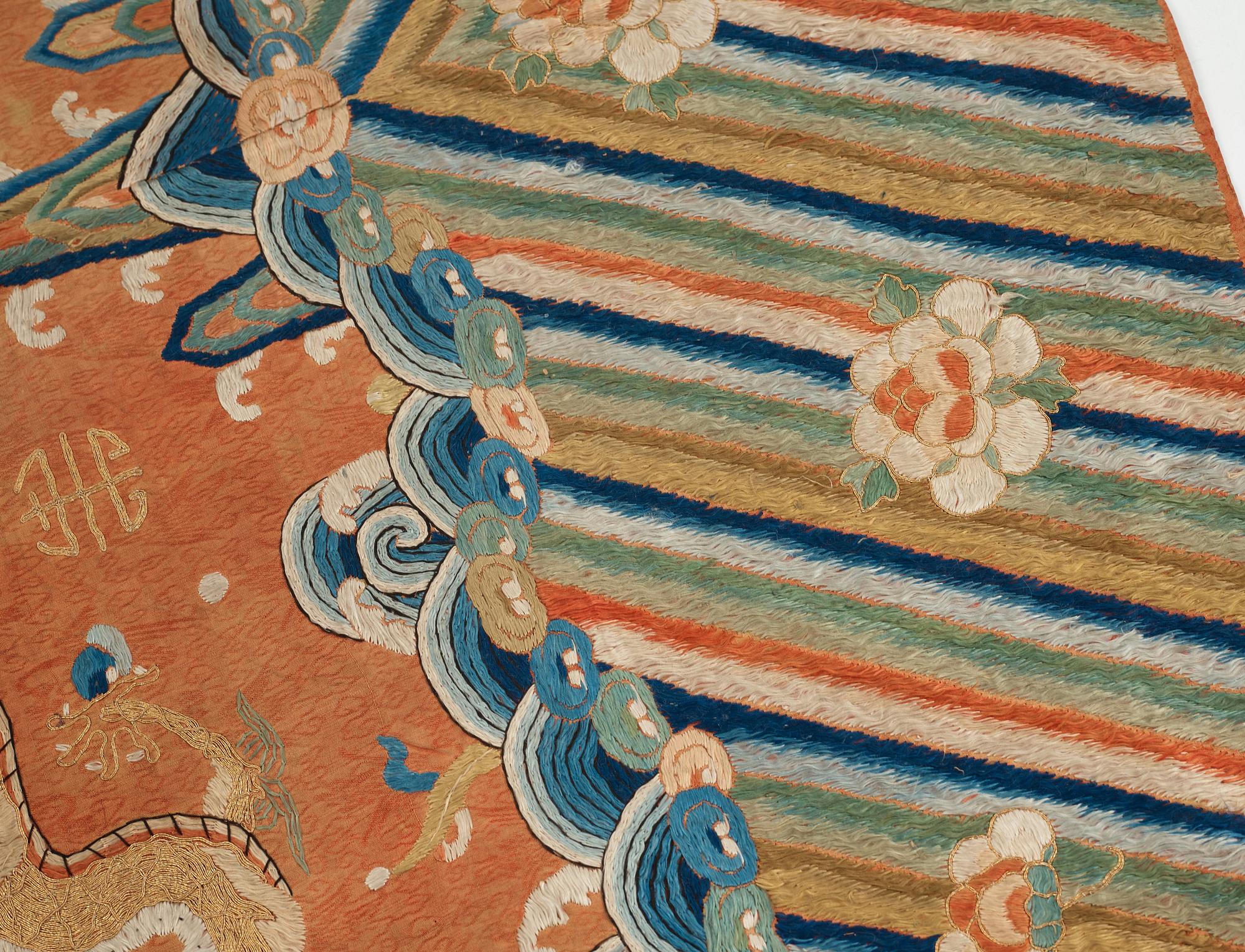 PARTI TEXTILIER, broderat siden. Qing dynastin.