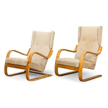 Alvar Aalto, Fåtöljer, 2 st, modell A35 och A36 O.Y. Huonekalu- ja Rakennustyötehdas A.B. 1940/1950-tal.