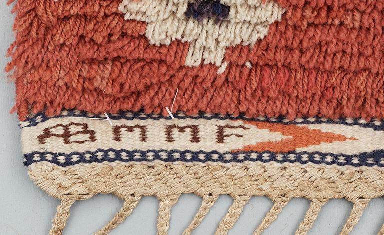 RUG. "Röda Slingan". Knotted pile (Rya). 208,5 x 104 cm. Signed AB MMF.