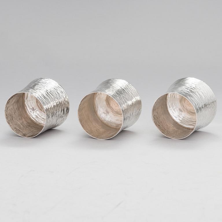 TAPIO WIRKKALA, A set of three silver beakers, marked TW, Kultakeskus, Hämeenlinna, Finland 1976.