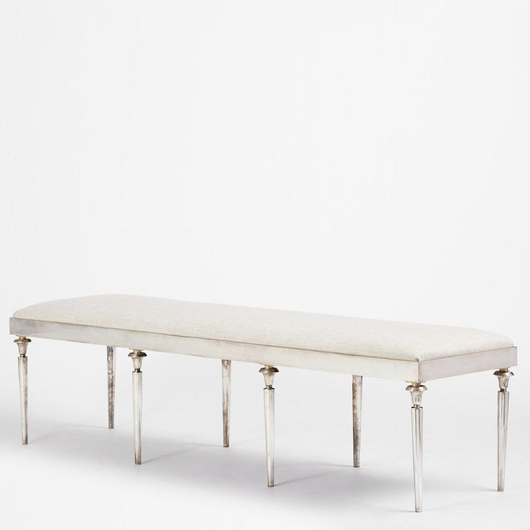 Torkov, a silver-plated metal bench, Illums Bolighus, Denmark, 1930s.