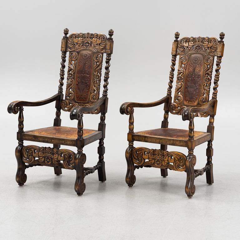 A pair of Baroque style armchairs, first half of the 20th Century.