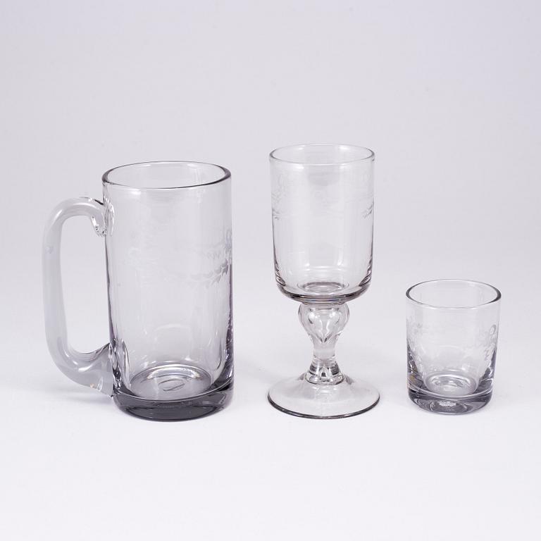 SERVISDELAR, 53 st, glas, "Antik", Reijmyre Glasbruk.