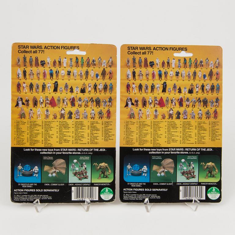 STAR WARS, 4 stycken figurer i Return of the Jedi förpackning, Kenner och Palitoy 1980-tal.