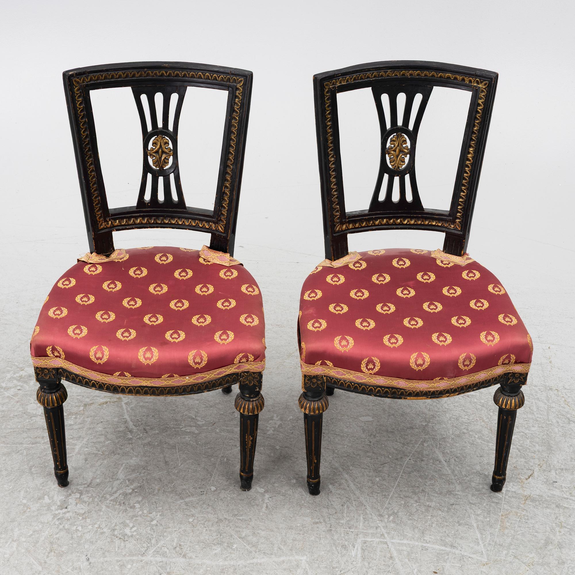 A pair of late Gustavian chairs from Lindome, late 18th century.