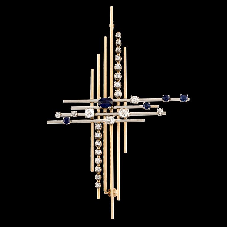 Brooch, Jarl Sandin, 18K gold and white gold with sapphires and old-cut diamonds.