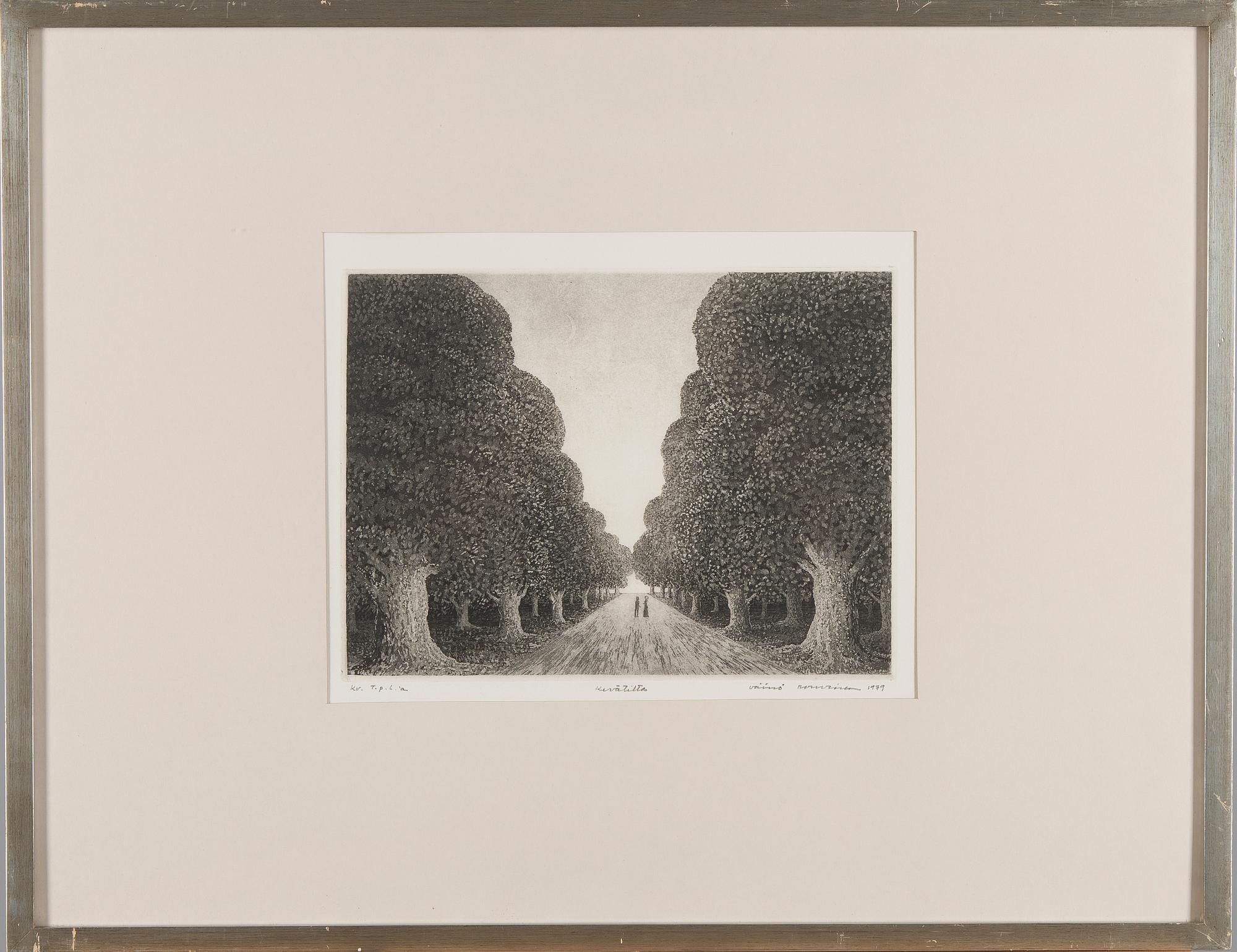 VÄINÖ ROUVINEN, akvatinta, signeerattu ja päivätty 1979. Taiteilijan koevedos.