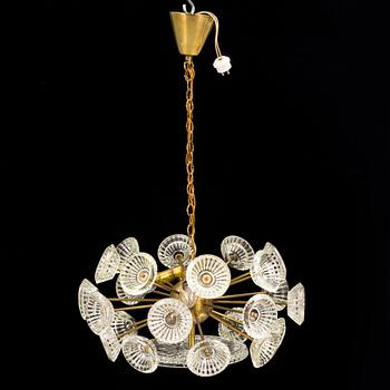 a 1950s/60s brass and glass ceiling light.