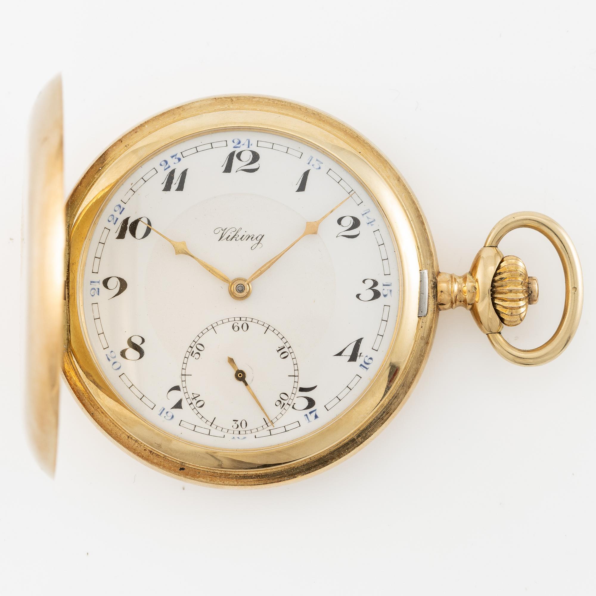 Pocket watch, 14K gold, Viking, hunter, 51.5 mm.