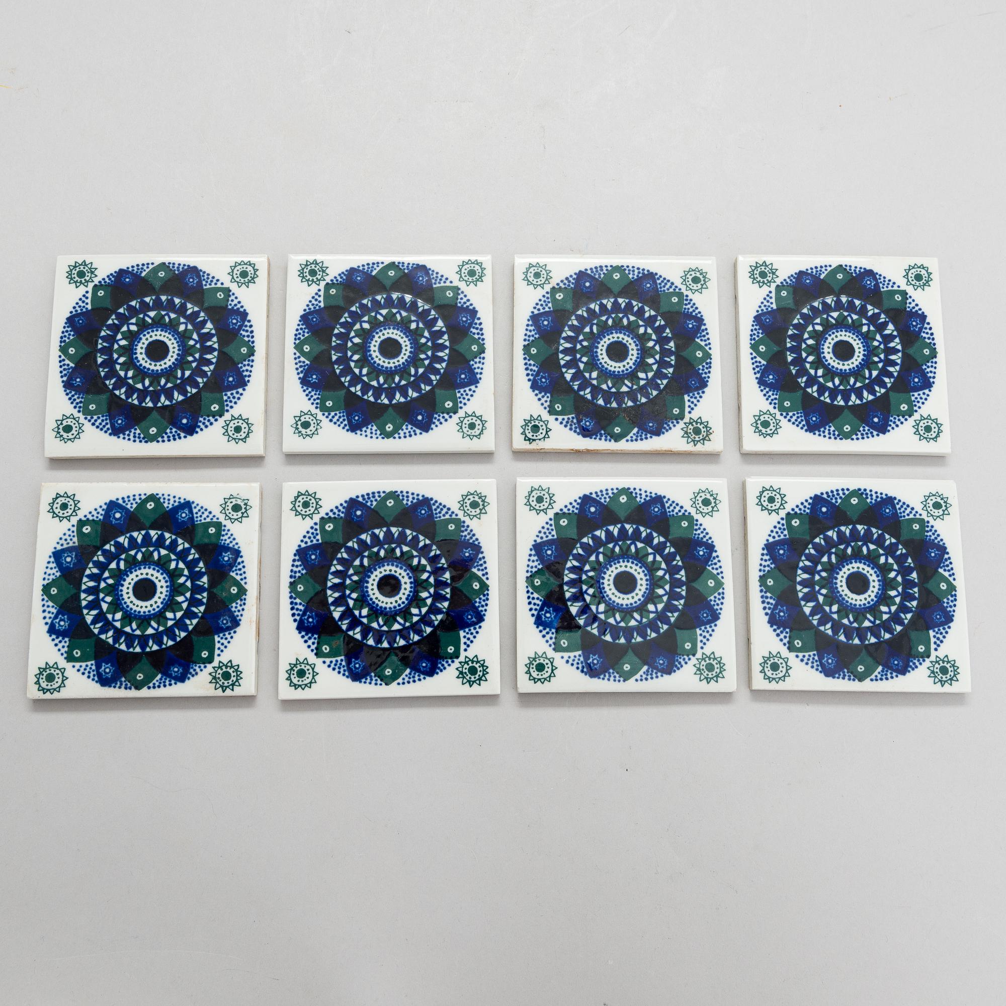Hilkka-Liisa Ahola, eight 1960/1970's ceramic tiles for Arabia.