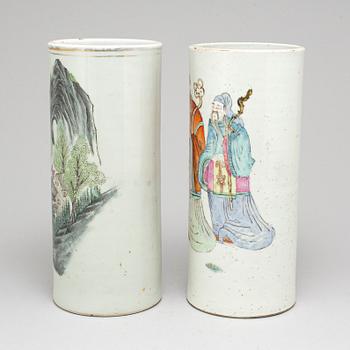 Two Chinese famille rose porcelain hat stands, early 20th century.