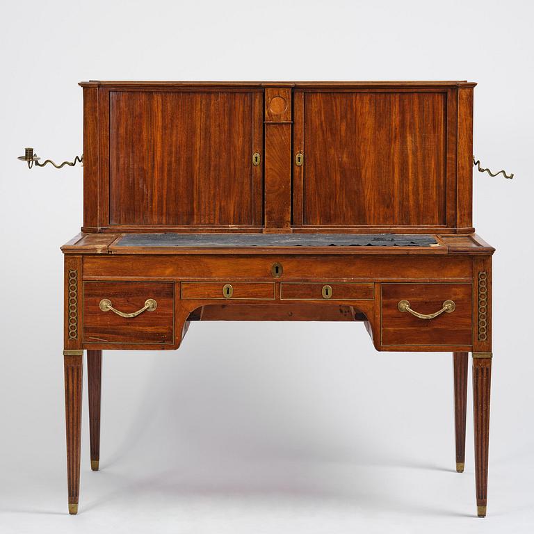 A late Gustavian mahogany and gilt brass-mounted desk, Stockholm, late 18th century.
