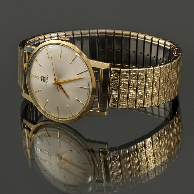 ARMBANDSUR, 14 k guld med förgylld flexlänk, Tissot, 1960-tal.