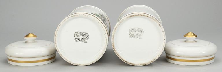 A pair of French porcelain jars with covers, 19th cent second half.