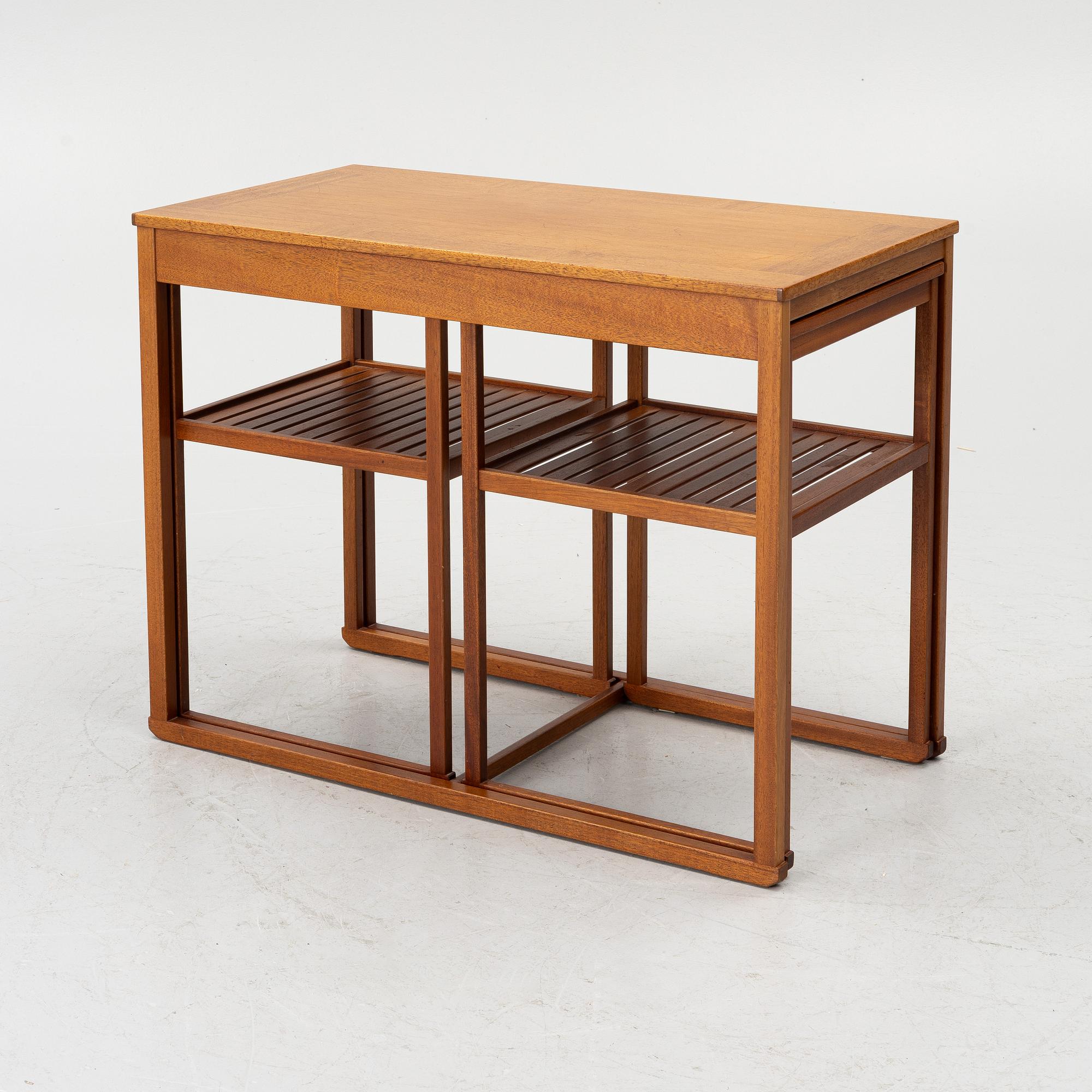 Carl Malmsten, Nest of tables, 3 pieces, “Släden”, jubilee model, 1988, no. 157.