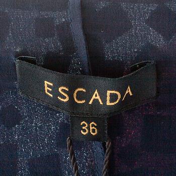 ESCADA, a darkblue silk cocktail dress with black decorative glasspearls.
