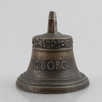 A bronze bell, marked Gothenburg, Sweden, an dated 1781.