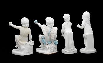 FIGURINER, 4 st, parian och porslin, Gustavsberg, 1900-talets första kvartal.