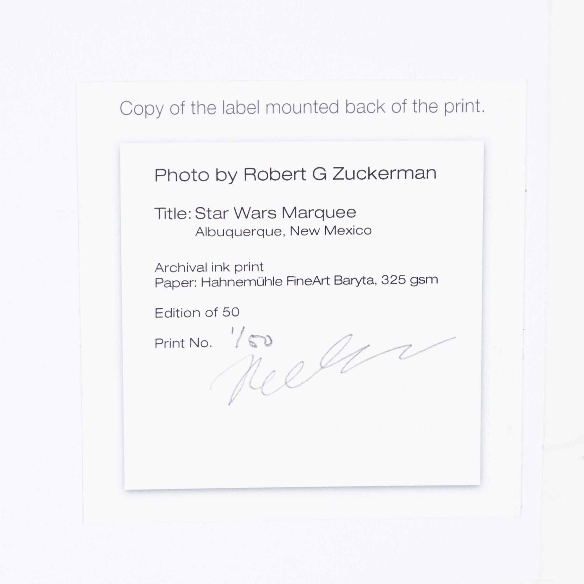Robert Zuckerman, Photograph, numbered 1/50, signed.
