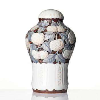 Fanny Garde, an Art Nouveau porcelain lidded vase model 1204/8, Bing & Grøndahl, Denmark.