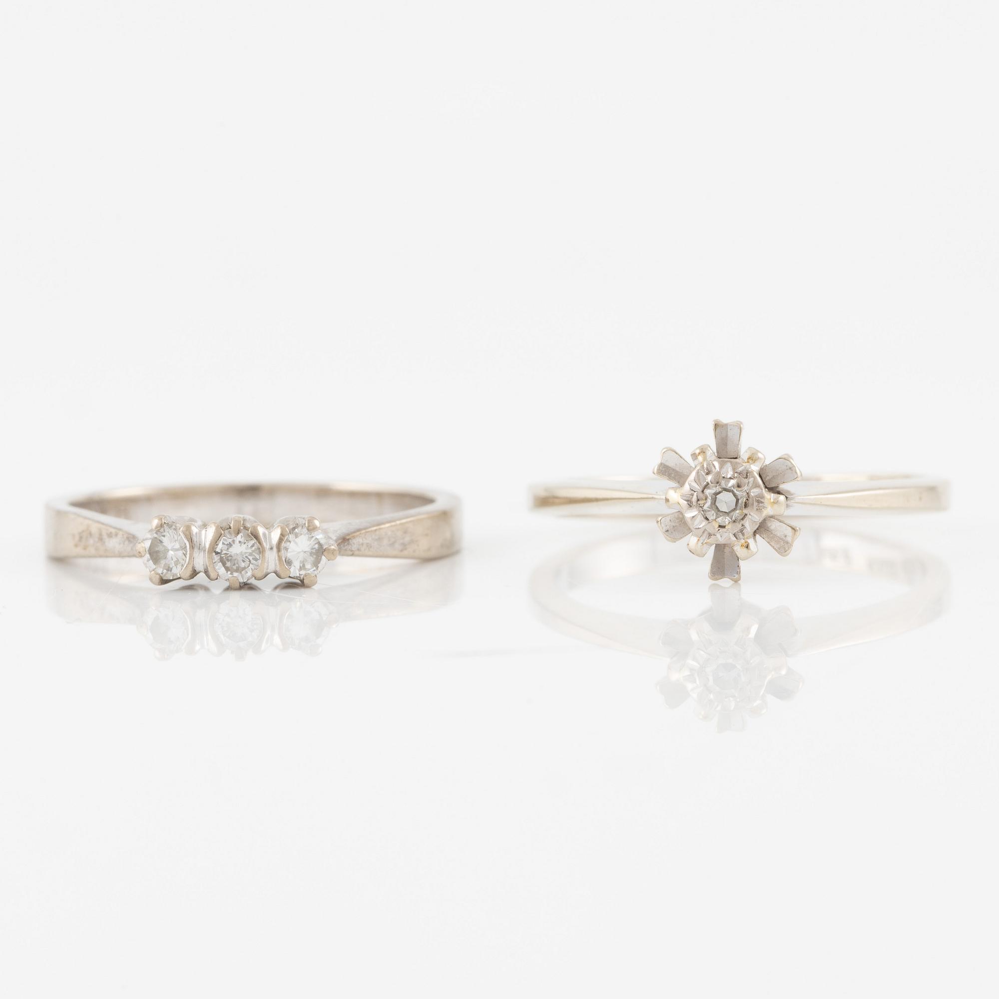 Rings, 2 pcs, 18K white gold with small diamonds.