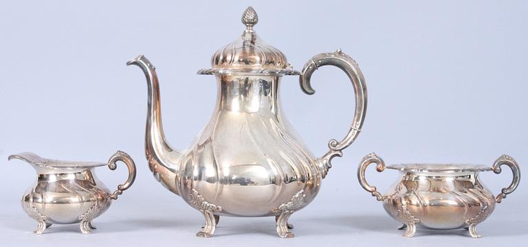 KAFFESERVIS, 3 delar. Silver. Tot vikt 1021g. Svensk import stämpl.