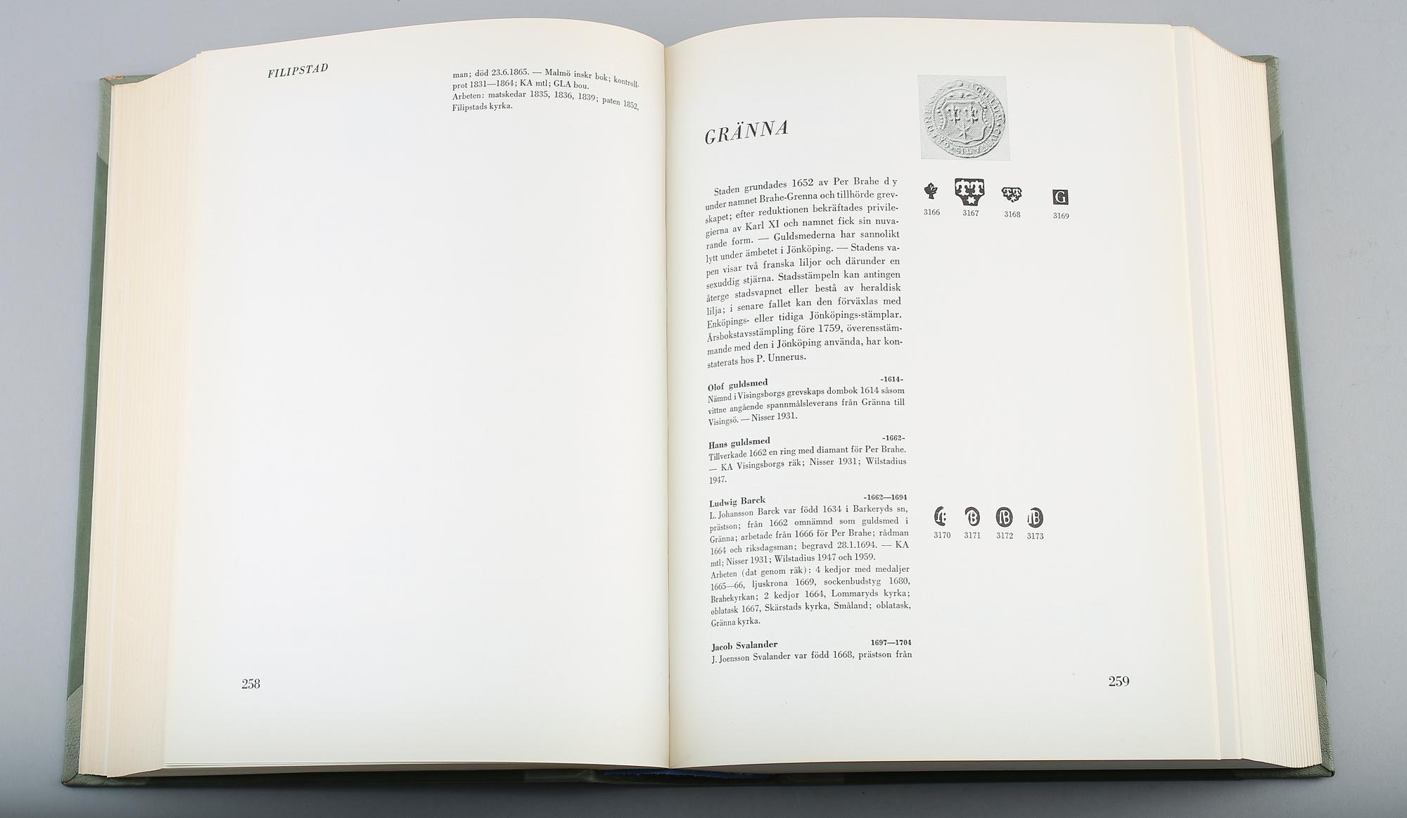 BOK, "Svenskt silversmide 1520-1850", av bl a Erik Andrén, Nordisk Rotogravyr, Stockholm, 1963.