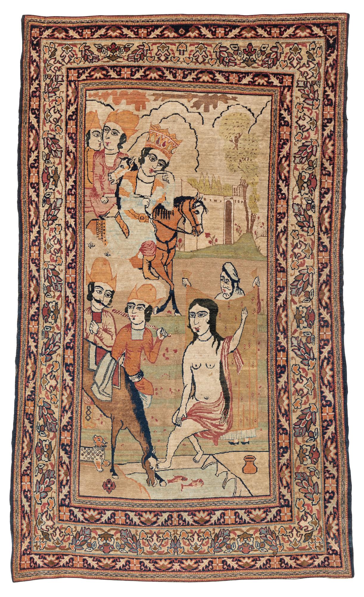 An antique pictorial Kerman Laver, ca 223 x 129 cm.