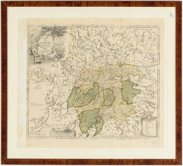 KARTA, "Charta öfver Nerike med Kongelige Majts...", 1700-tal.