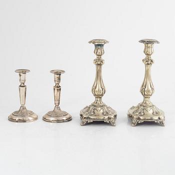 Ljusstakar, 2+2 st, silver resp nysilver, bl a Göteborg 1955.