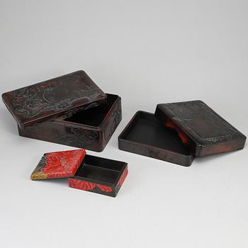 A group of three Japanese boxes with covers, late Meiji period (1868-1912).