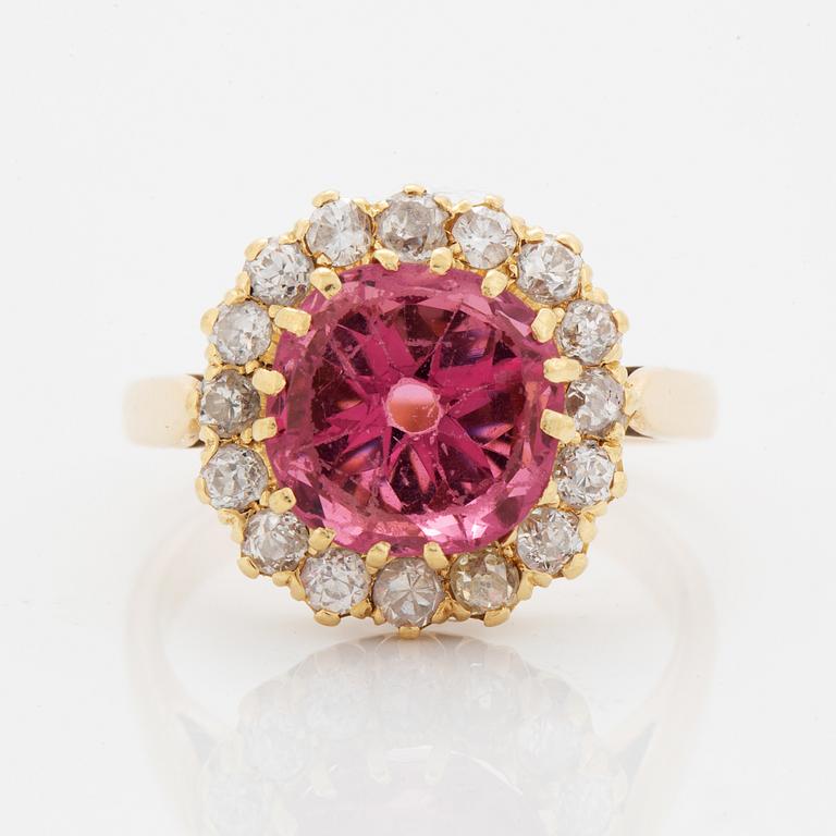 Pink spinel and old-cut diamond ring, French mark, early 1900's.